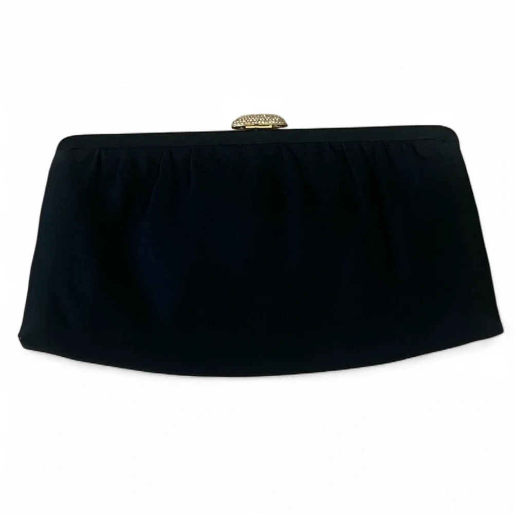 VINTAGE BLACK 100% SILK MORRIS MOSKOWITZ MM HANDBAG WITH CRYSTAL CLASP